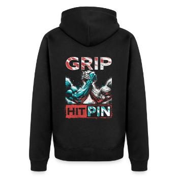 Bras de fer Armwrestling Hit Pin - Veste à capuche bio Premium Unisexe - noir - Dos - Nico (187cm)