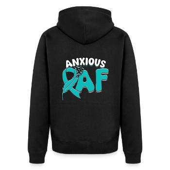 Anxiety Disorder Anxious AF - Unisex Premium Organic Zip Hoodie - black - Back - Nico (187cm)
