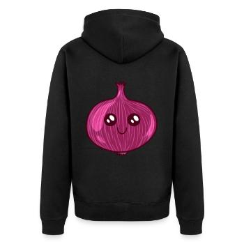 Oignon rouge légumes épices kawai cuisine visage - Veste à capuche bio Premium Unisexe - noir - Dos - Nico (187cm)