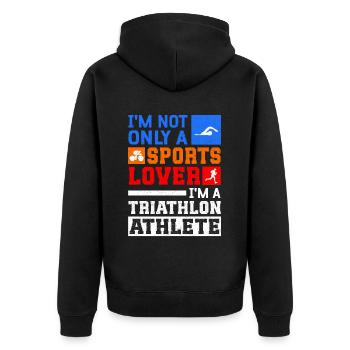 Triathlon Athleten Triathleten Triathlet Geschenk - Unisex Premium Bio Zip Hoodie - Schwarz - Hinten - Nico (187cm)