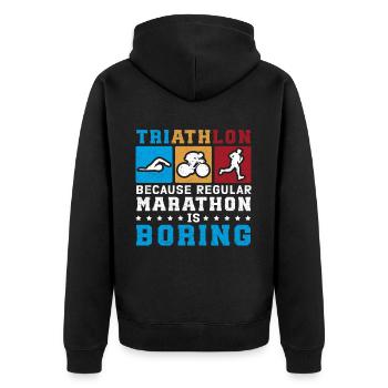Triathlon Sport Triathleten Triathlet Geschenk - Unisex Premium Bio Zip Hoodie - Schwarz - Hinten - Nico (187cm)