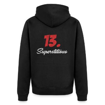 13. Superstitieux ? Joyeuse superstition, malheur, - Veste à capuche bio Premium Unisexe - noir - Dos - Nico (187cm)