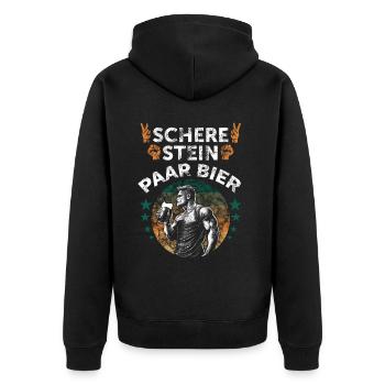 Schere, Stein, Paar, Bier - das perfekte Outfit - Unisex Premium Bio Zip Hoodie - Schwarz - Hinten - Nico (187cm)