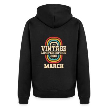 23. Geburtstag März Jahrgang 2001 Geschenkidee - Unisex Premium Bio Zip Hoodie - Schwarz - Hinten - Nico (187cm)