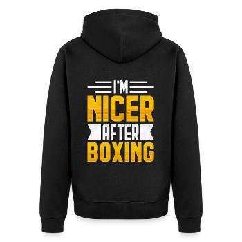 Ich bin netter nach dem Boxen - Unisex Premium Bio Zip Hoodie - Schwarz - Hinten - Nico (187cm)
