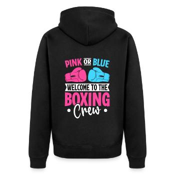Pink oder Blau, willkommen in der Boxcrew - Unisex Premium Bio Zip Hoodie - Schwarz - Hinten - Nico (187cm)