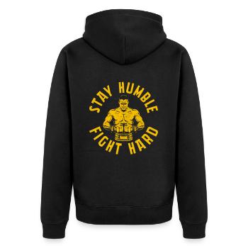 Restez humble, battez-vous avec acharnement - Veste à capuche bio Premium Unisexe - noir - Dos - Nico (187cm)