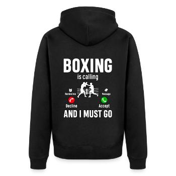 Boxen ruft und ich muss gehen - Unisex Premium Bio Zip Hoodie - Schwarz - Hinten - Nico (187cm)