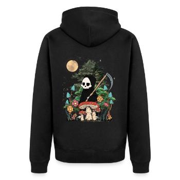 Natur Geist Gespenst Halloween Pilze Nacht Spuk - Unisex Premium Bio Zip Hoodie - Schwarz - Hinten - Nico (187cm)