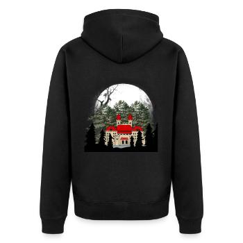 Märchen Schloss Mittelalter Burg Festung Dark - Unisex Premium Bio Zip Hoodie - Schwarz - Hinten - Nico (187cm)