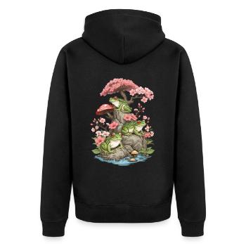 Goblincore Streetwear Aesthetic Vintage Frog - Unisex Premium Organic Zip Hoodie - black - Back - Nico (187cm)