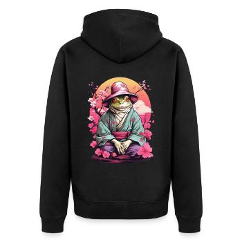Vaporwave Aesthetic Vintage Frog Streetwear - Unisex Premium Organic Zip Hoodie - black - Back - Nico (187cm)