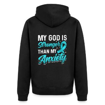 Teal Ribbon PTSD Stress Angststörung - Unisex Premium Bio Zip Hoodie - Schwarz - Hinten - Nico (187cm)