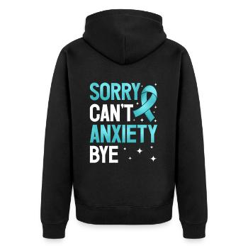 Teal Ribbon PTSD Stress Anxiety Disorder - Unisex Premium Organic Zip Hoodie - black - Back - Nico (187cm)