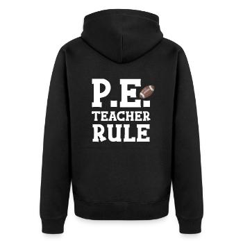 P. E.-lehrerregel P. E. Sport- Und - Unisex Premium Bio Zip Hoodie - Schwarz - Hinten - Nico (187cm)