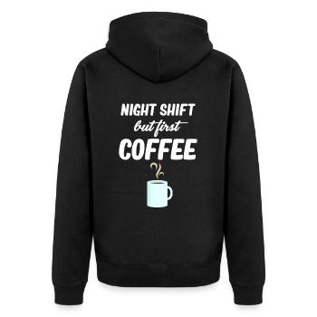 Quart de nuit, mais premier café plus drôle - Veste à capuche bio Premium Unisexe - noir - Dos - Nico (187cm)