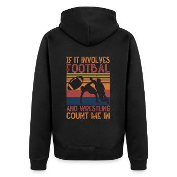 Funny Football And Wrestling Wrestlers - Unisex Premium Organic Zip Hoodie - black - Back - Nico (187cm)