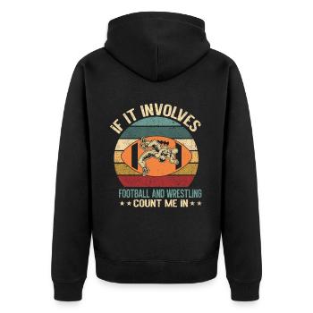 Funny Football And Wrestling Wrestler - Unisex Premium Organic Zip Hoodie - black - Back - Nico (187cm)