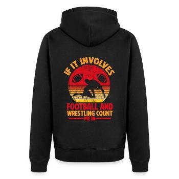 Funny Football And Wrestling Wrestler - Unisex Premium Organic Zip Hoodie - black - Back - Nico (187cm)