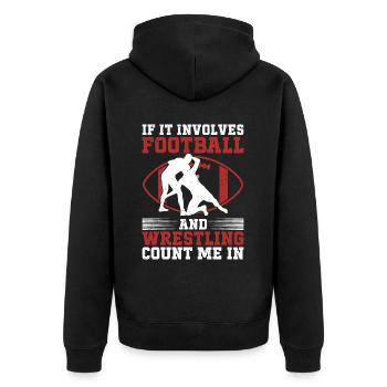Funny Football And Wrestling Wrestler - Unisex Premium Organic Zip Hoodie - black - Back - Nico (187cm)