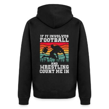 Funny Football And Wrestling Wrestler - Unisex Premium Organic Zip Hoodie - black - Back - Nico (187cm)