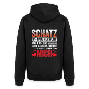 Schatz ich habe versucht das beste Geschenk - Unisex Premium Bio Zip Hoodie - Schwarz - Hinten - Nico (187cm)