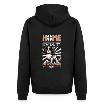 Zuhause - Epagneul Français - Unisex Premium Bio Zip Hoodie - Schwarz - Hinten - Nico (187cm)