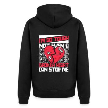 Not Even A Broken Heart Can Stop Me Open Heart - Unisex Premium Organic Zip Hoodie - black - Back - Nico (187cm)