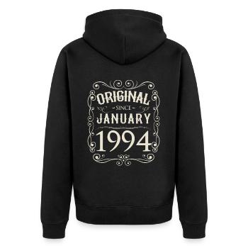 Vintage - Original since Januar 1994 Geburtstag - Unisex Premium Bio Zip Hoodie - Schwarz - Hinten - Nico (187cm)