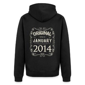 Vintage - Original since Januar 2014 Geburtstag - Unisex Premium Bio Zip Hoodie - Schwarz - Hinten - Nico (187cm)