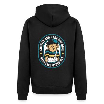 Die Schwerkraft und ich sind noch nicht fertig gebrochener Knochenchirurg - Unisex Premium Bio Zip Hoodie - Schwarz - Hinten - Nico (187cm)