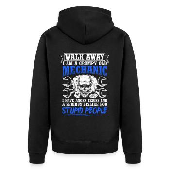 Walk Away I'm a grumpy old mechanic - Unisex Premium Organic Zip Hoodie - black - Back - Nico (187cm)