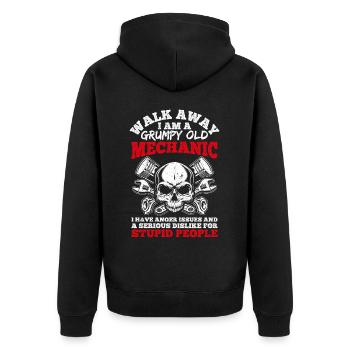 Walk Away I'm a grumpy old mechanic - Unisex Premium Organic Zip Hoodie - black - Back - Nico (187cm)