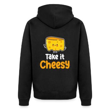 Take It Käse Cheddar Mozzarella Molkerei-parmesan - Unisex Premium Bio Zip Hoodie - Schwarz - Hinten - Nico (187cm)