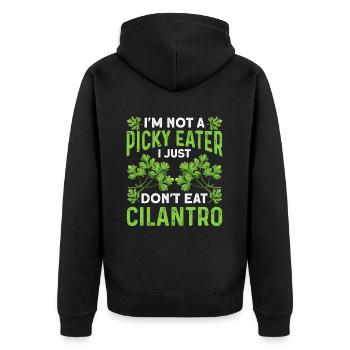 Coriander Day Coriander Hater Coriander - Unisex Premium Organic Zip Hoodie - black - Back - Nico (187cm)