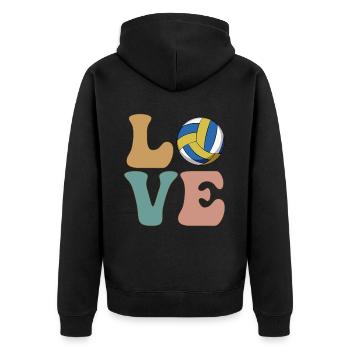 LOVE Volleyballspieler Mannschaftsbetreuer Trainer - Unisex Premium Bio Zip Hoodie - Schwarz - Hinten - Nico (187cm)