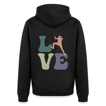 LOVE Wandklettern Indoor Wandkletterer Bouldering - Unisex Premium Bio Zip Hoodie - Schwarz - Hinten - Nico (187cm)