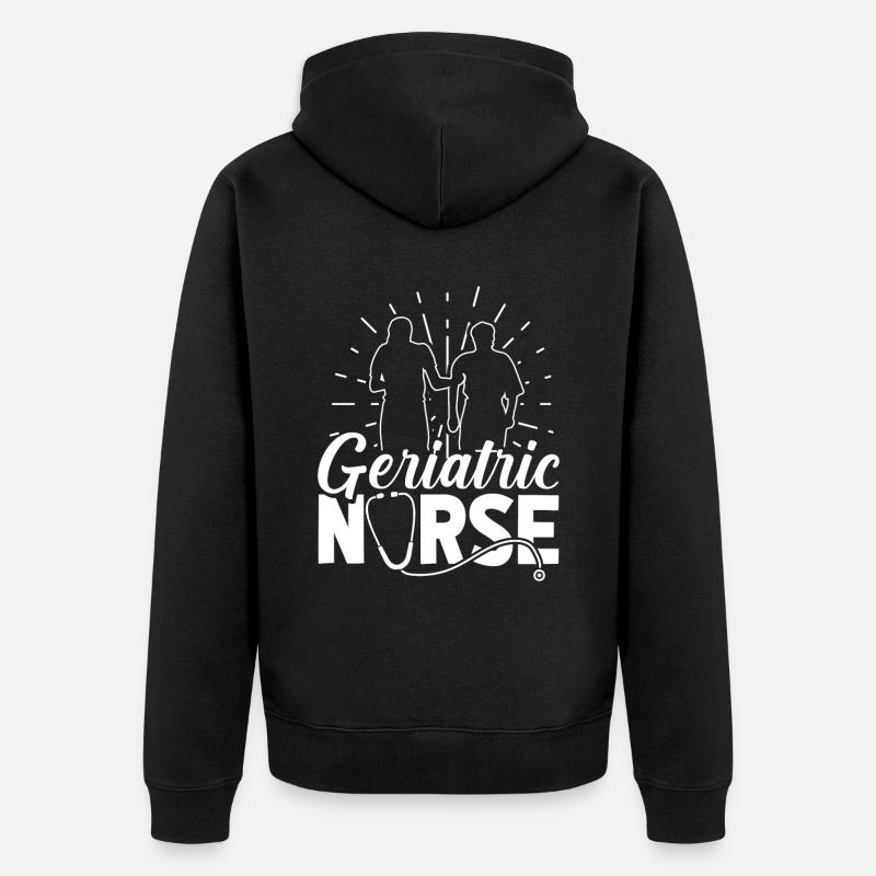 Infirmière Infirmière Ancienne Infirmière Gériatrique - Veste à capuche bio Premium Unisexe - noir