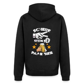 Schere, Stein, Paar, Bier - das perfekte Outfit - Unisex Premium Bio Zip Hoodie - Schwarz - Hinten - Nico (187cm)