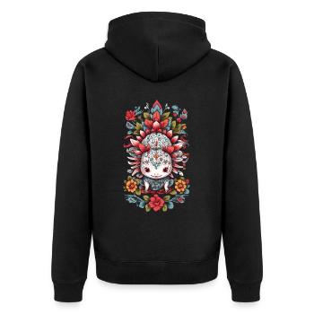 Mexican Floral Axolotl Aesthetics - Unisex Premium Organic Zip Hoodie - black - Back - Nico (187cm)