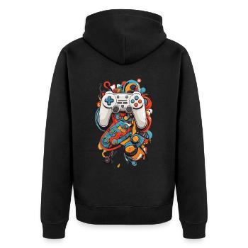Abstrakte Kunst Ästhetisches Gamer Design - Unisex Premium Bio Zip Hoodie - Schwarz - Hinten - Nico (187cm)