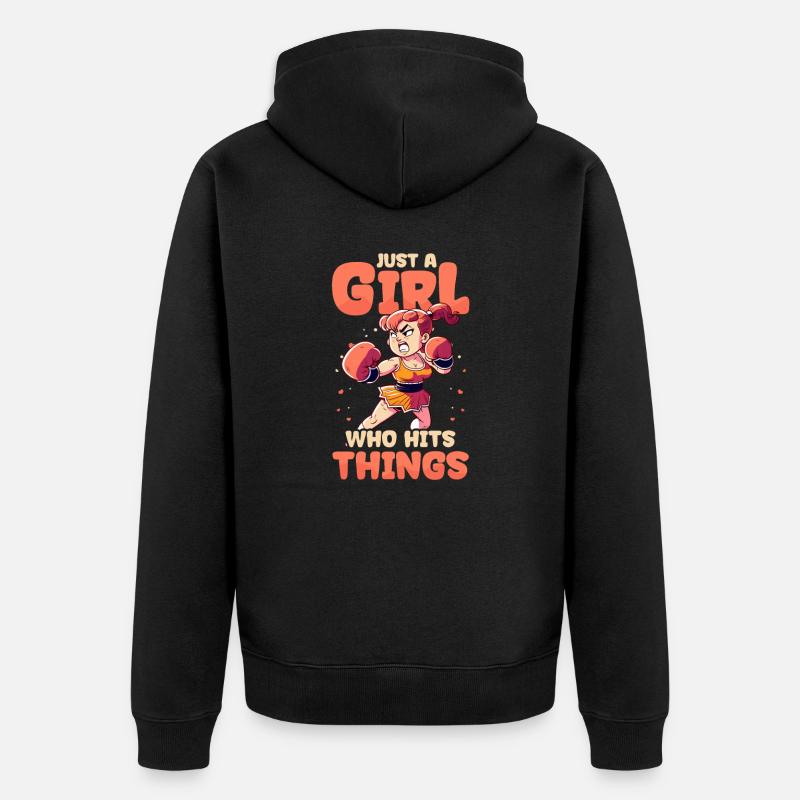Boxendes Mädchen hat Dinge getroffen - Unisex Premium Bio Zip Hoodie - Schwarz
