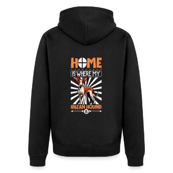 Zuhause - Podenco Ibicenco - Unisex Premium Bio Zip Hoodie - Schwarz - Hinten - Nico (187cm)