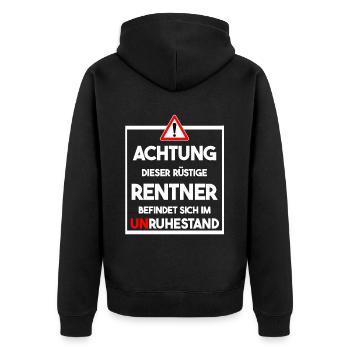 Rüstiger Rentner im Unruhestand Geschenk Rente - Unisex Premium Bio Zip Hoodie - Schwarz - Hinten - Nico (187cm)