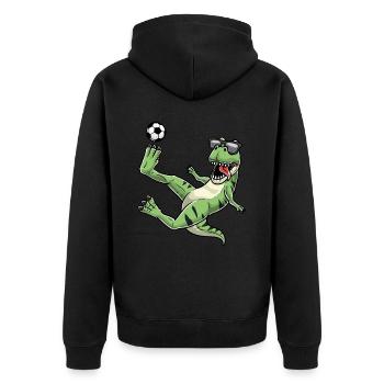 T-rex Spielt Fußball Dinosaurier Fußballspieler - Unisex Premium Bio Zip Hoodie - Schwarz - Hinten - Nico (187cm)