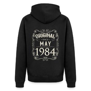 Vintage - Original depuis l'anniversaire de mai 1984 - Veste à capuche bio Premium Unisexe - noir - Dos - Nico (187cm)