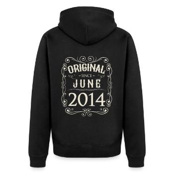 Vintage - Original depuis l'anniversaire de juin 2014 - Veste à capuche bio Premium Unisexe - noir - Dos - Nico (187cm)