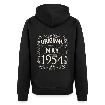 Vintage - Original since Mai 1954 Geburtstag - Unisex Premium Bio Zip Hoodie - Schwarz - Hinten - Nico (187cm)