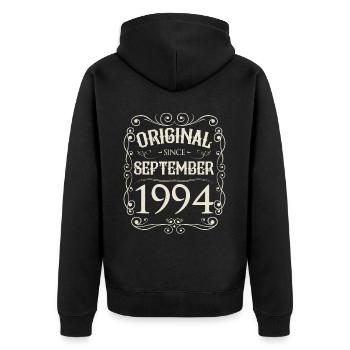 Vintage - Original depuis l'anniversaire de septembre 1994 - Veste à capuche bio Premium Unisexe - noir - Dos - Nico (187cm)