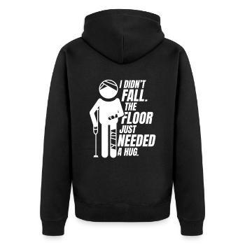 Der Boden brauchte nur eine Umarmung, gebrochener Arm, Beinknochen - Unisex Premium Bio Zip Hoodie - Schwarz - Hinten - Nico (187cm)